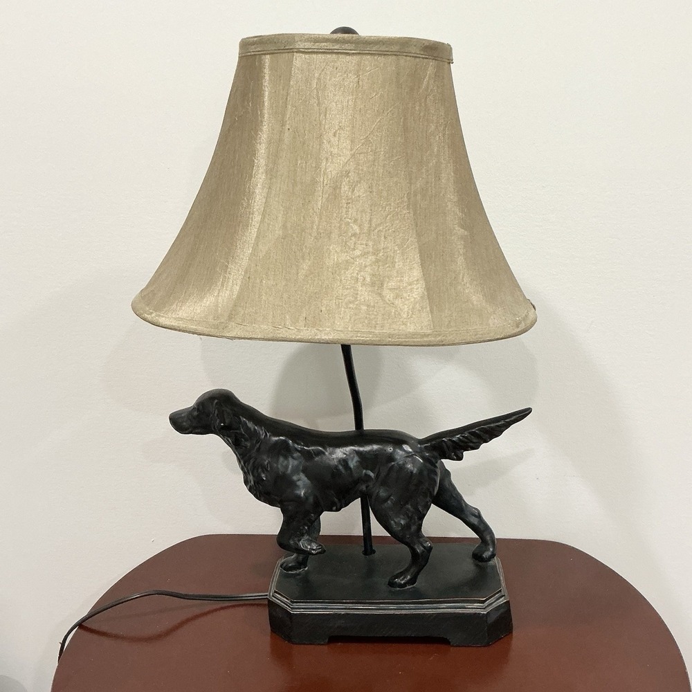 Hand-Cast‎ Pointer Setter Retriever Dog Lamp Fabric Shade USA Made Cabin Outdoor